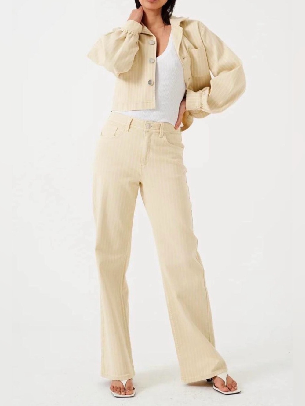 SEVENTY + MOCHI Mabel Jean in Buttermilk Wide Stripe Size 24